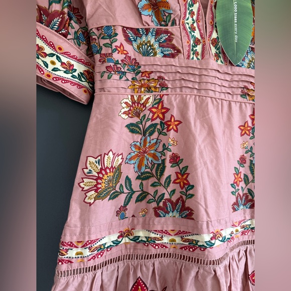 Farm Rio Garden Delight Pink Short Sleeve Maxi Dress • S • NWT - Picture 6 of 17
